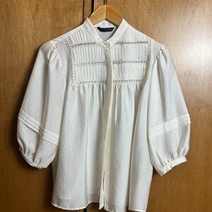 ZARA | Pintuck pleated cream top